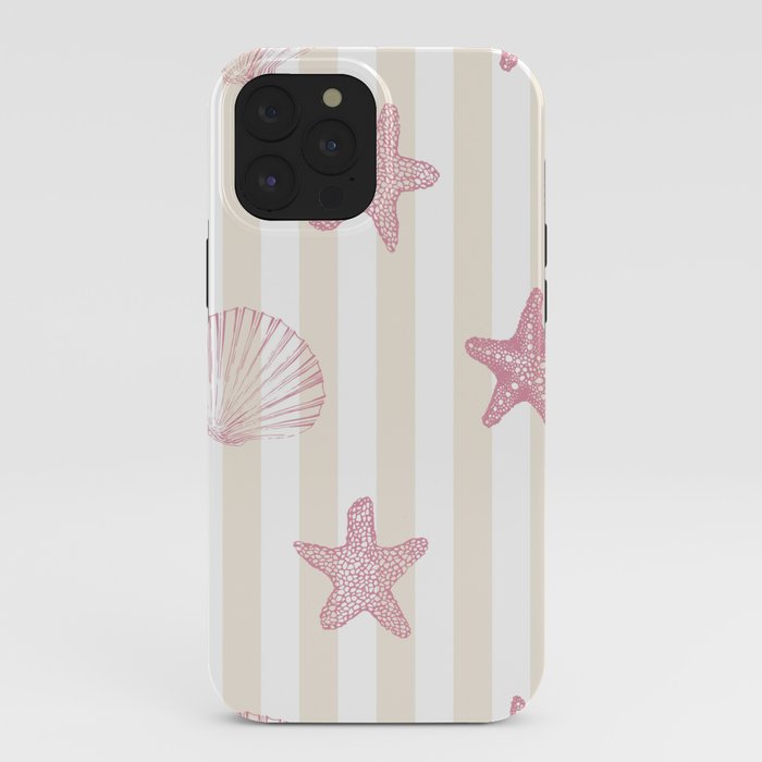 Blush Pink Seashell & Starfish on Beige and White iPhone Case Gallery Image 40