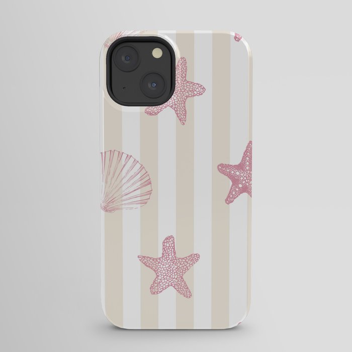 Blush Pink Seashell & Starfish on Beige and White iPhone Case Gallery Image 21