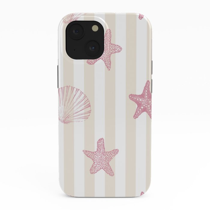 Blush Pink Seashell & Starfish on Beige and White iPhone Case Gallery Image 38