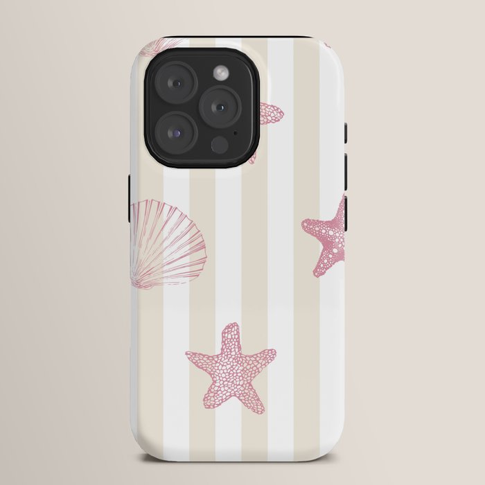 Blush Pink Seashell & Starfish on Beige and White iPhone Case Gallery Image 15