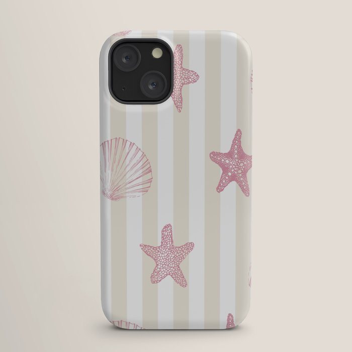 Blush Pink Seashell & Starfish on Beige and White iPhone Case Gallery Image 17
