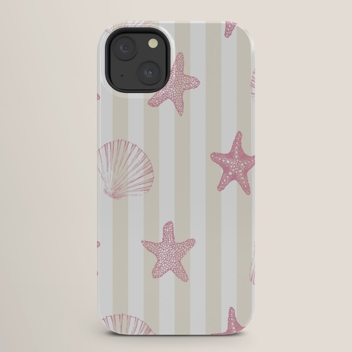 Blush Pink Seashell & Starfish on Beige and White iPhone Case Gallery Image 26