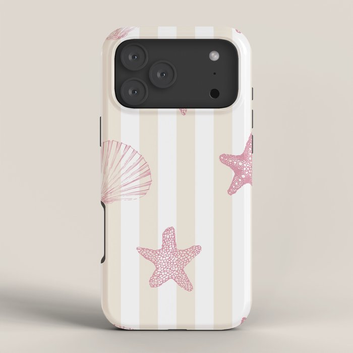 Blush Pink Seashell & Starfish on Beige and White iPhone Case Gallery Image 4