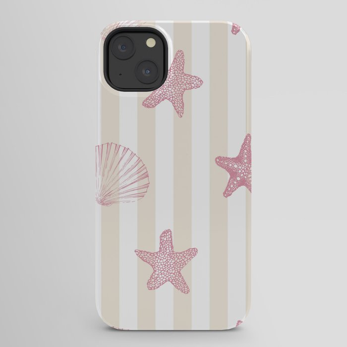 Blush Pink Seashell & Starfish on Beige and White iPhone Case Gallery Image 22