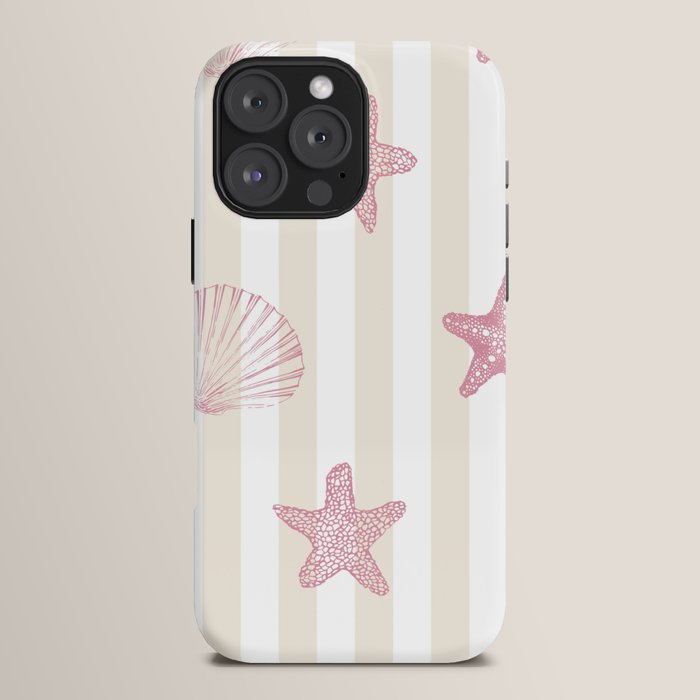 Blush Pink Seashell & Starfish on Beige and White iPhone Case Gallery Image 16