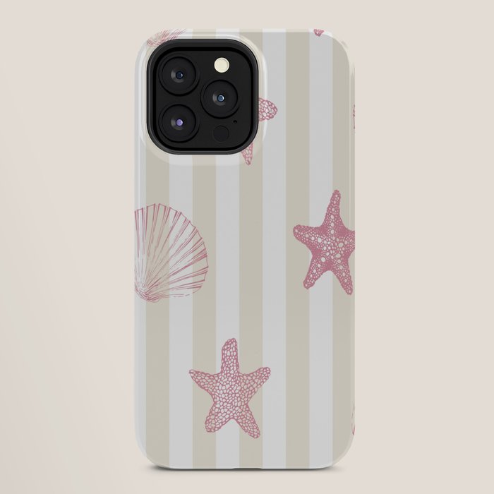 Blush Pink Seashell & Starfish on Beige and White iPhone Case Gallery Image 28