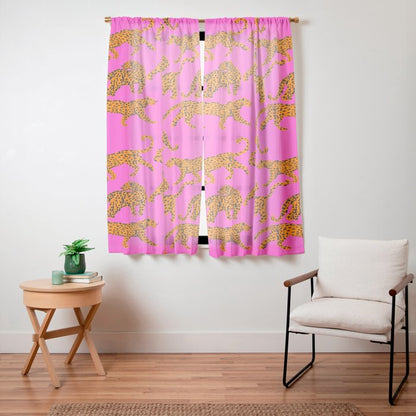 Abstract leopard with red lips illustration in fuchsia background Window Curtain Gallery Image 15