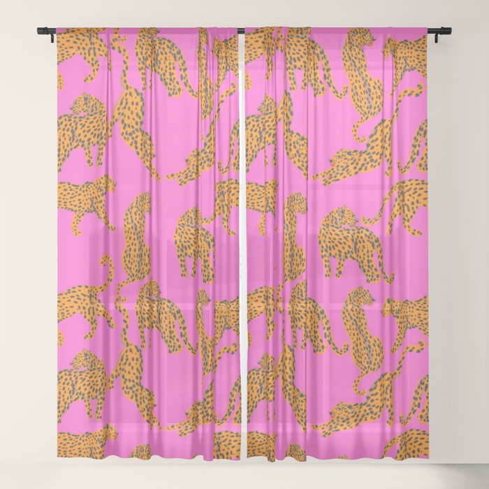 Abstract leopard with red lips illustration in fuchsia background Window Curtain Gallery Image 17