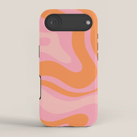 Modern Liquid Swirl Abstract Pattern Square in Retro Pink and Orange iPhone Case Gallery Image 2