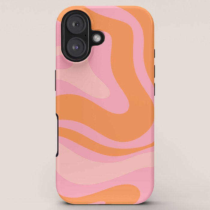 Modern Liquid Swirl Abstract Pattern Square in Retro Pink and Orange iPhone Case Gallery Image 5