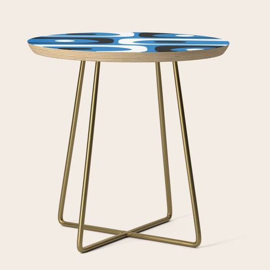 Mid Century Modern Abstract Retro Piquet Minimalist Pattern Blue Black White Side Table Gallery Image 1
