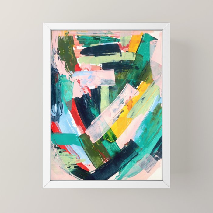 Livin' Easy - a bright abstract piece in blues, greens, yellow and red Mini Art Print Gallery Image 4
