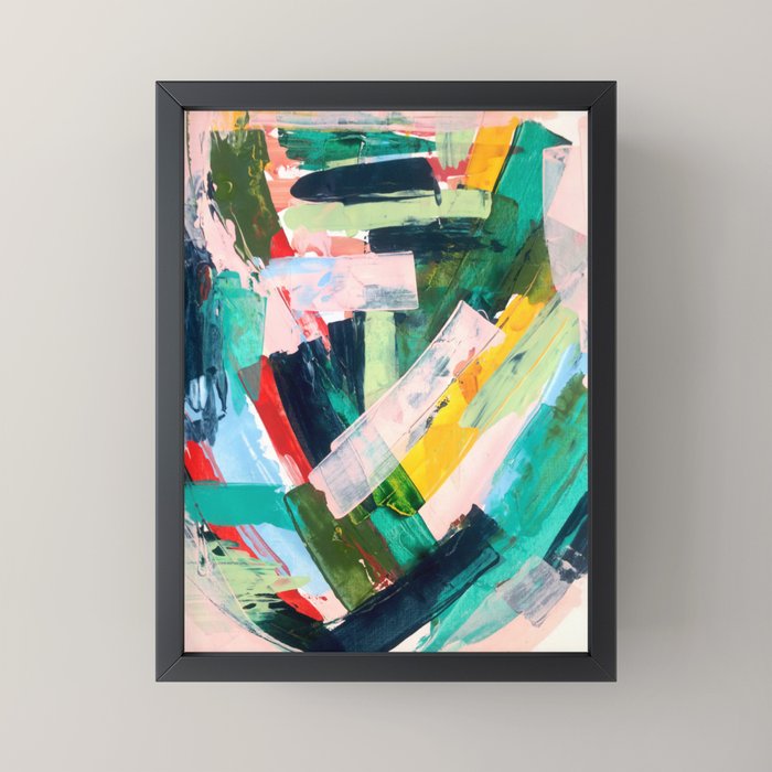 Livin' Easy - a bright abstract piece in blues, greens, yellow and red Mini Art Print Gallery Image 3