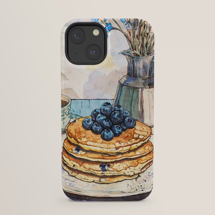 Blueberry Pancakes and Coffee Watercolor Breakfast Still Life iPhone Case Gallery Image 29
