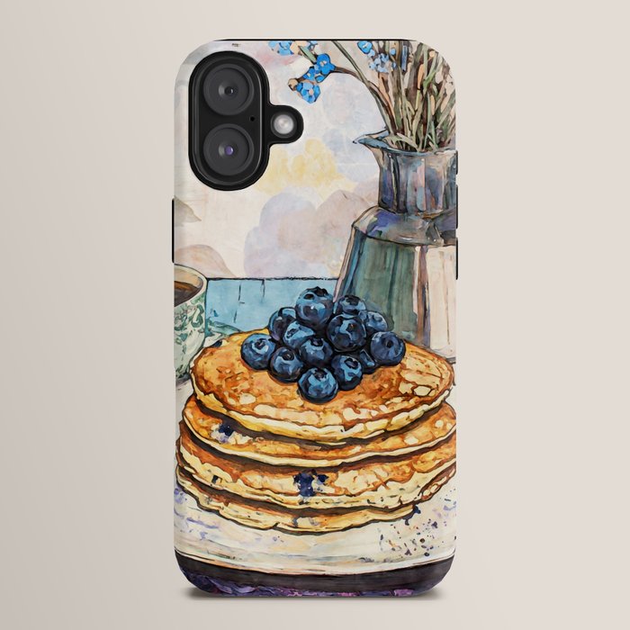 Blueberry Pancakes and Coffee Watercolor Breakfast Still Life iPhone Case Gallery Image 14