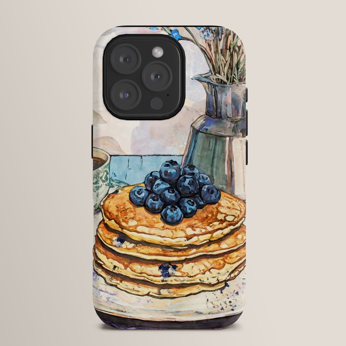 Blueberry Pancakes and Coffee Watercolor Breakfast Still Life iPhone Case Gallery Image 15
