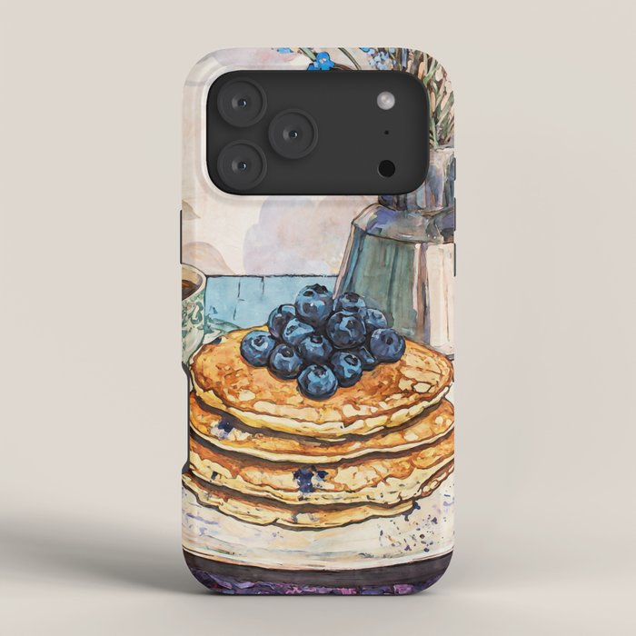 Blueberry Pancakes and Coffee Watercolor Breakfast Still Life iPhone Case Gallery Image 4