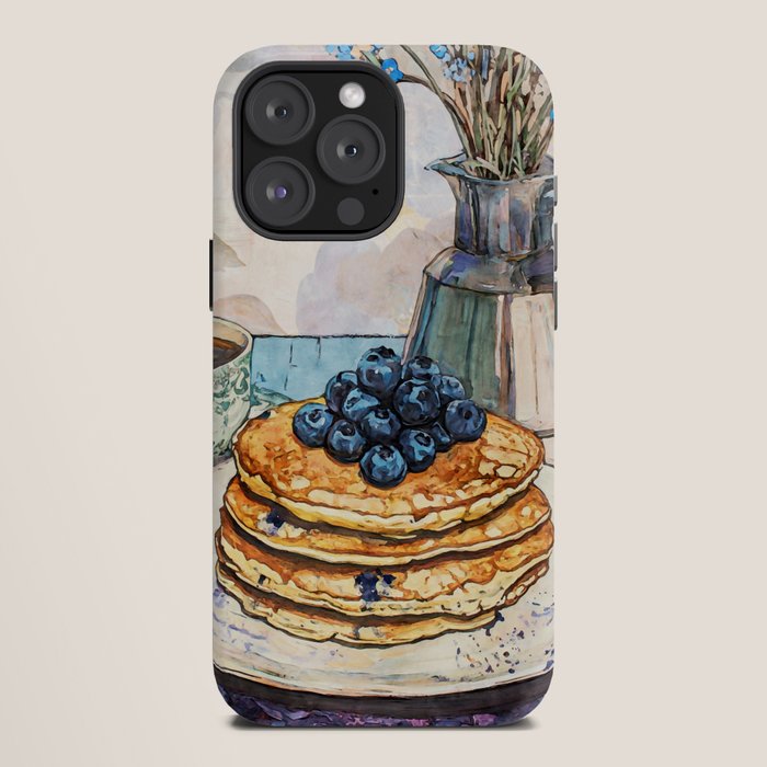 Blueberry Pancakes and Coffee Watercolor Breakfast Still Life iPhone Case Gallery Image 12