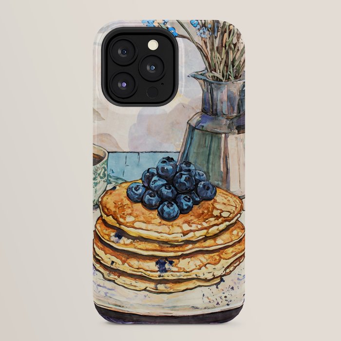 Blueberry Pancakes and Coffee Watercolor Breakfast Still Life iPhone Case Gallery Image 24