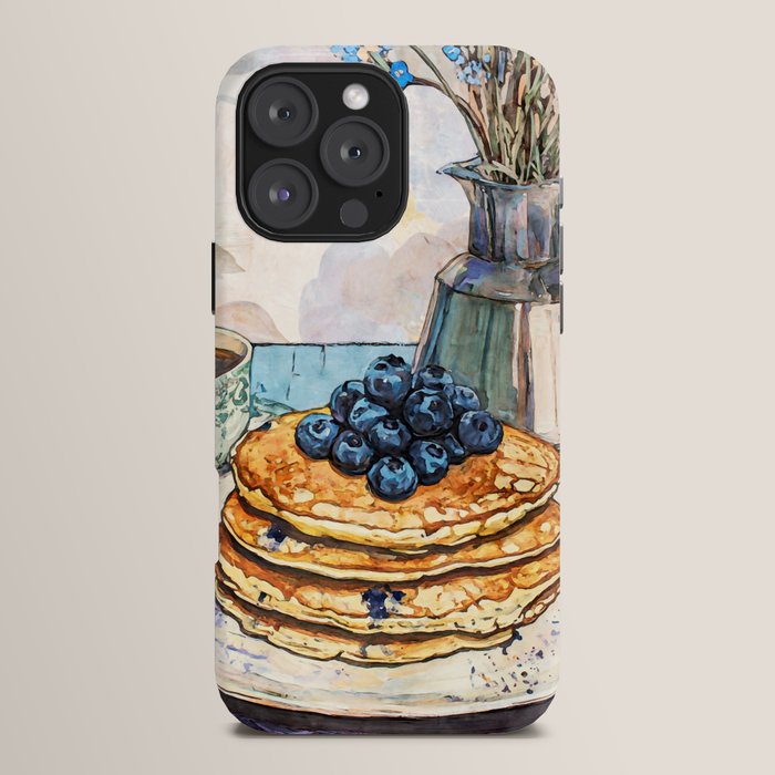 Blueberry Pancakes and Coffee Watercolor Breakfast Still Life iPhone Case Gallery Image 16