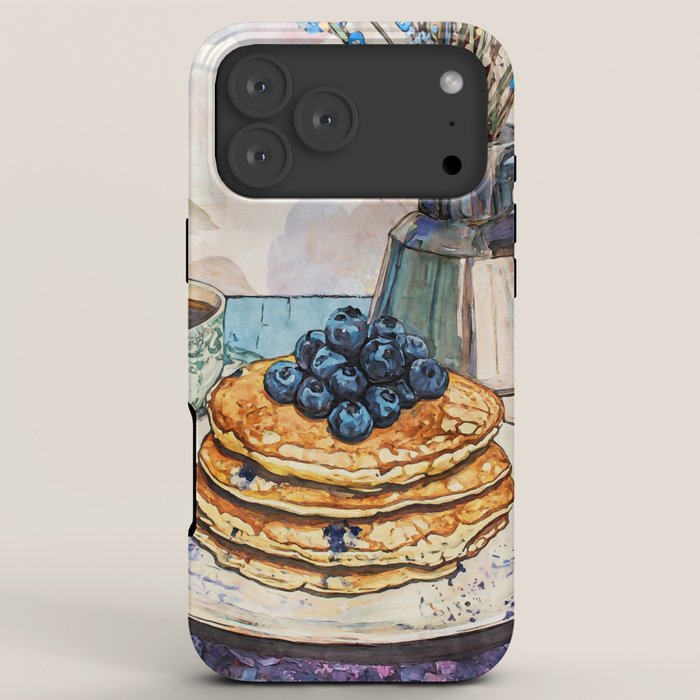 Blueberry Pancakes and Coffee Watercolor Breakfast Still Life iPhone Case Gallery Image 8