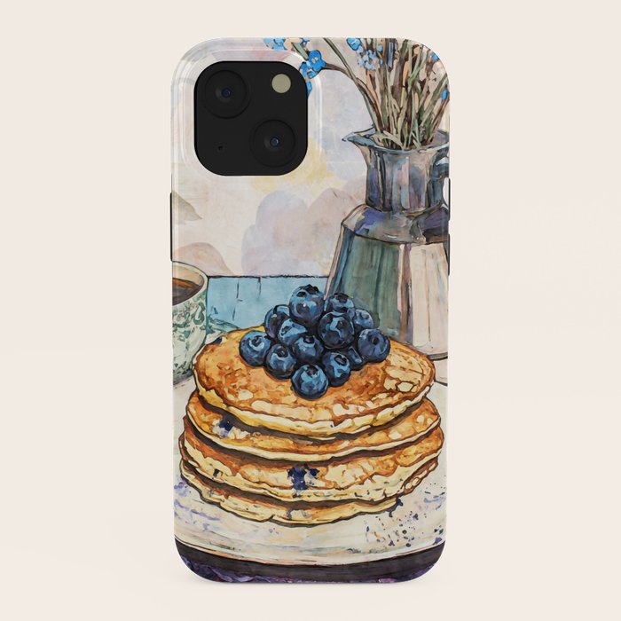 Blueberry Pancakes and Coffee Watercolor Breakfast Still Life iPhone Case Gallery Image 38