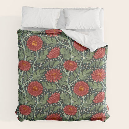 Arts and crafts red chrysanthemum pattern Duvet Cover Gallery Image 2
