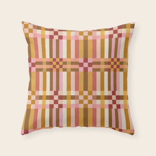 Woven Checks and Stripes - Harvest Gold Throw Pillow Gallery Image 1