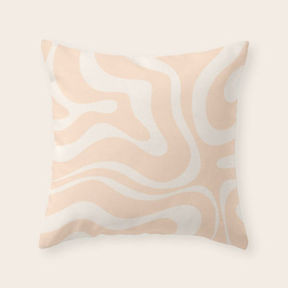 Retro Modern Liquid Swirl Abstract Pattern Square in Soft Pale Peach Throw Pillow Gallery Image 2