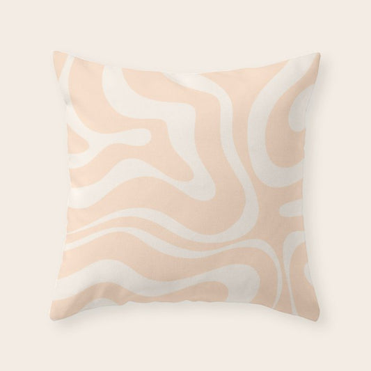 Retro Modern Liquid Swirl Abstract Pattern Square in Soft Pale Peach Throw Pillow Gallery Image 2