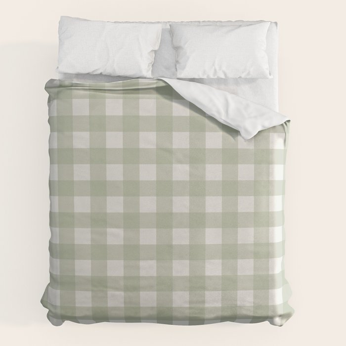 Sage Green Gingham Check Pattern Duvet Cover Gallery Image 2