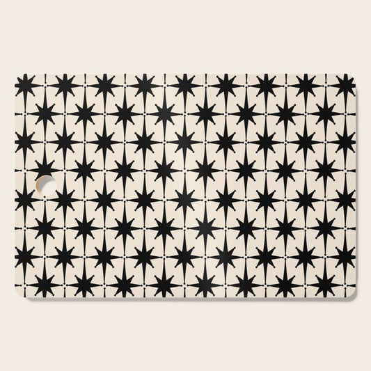 Midcentury Modern Atomic Age Starburst Pattern in Black and Almond Cream Cutting Board Gallery Image 1