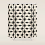 Midcentury Modern Atomic Age Starburst Pattern in Black and Almond Cream Shower Curtain Gallery Image 1