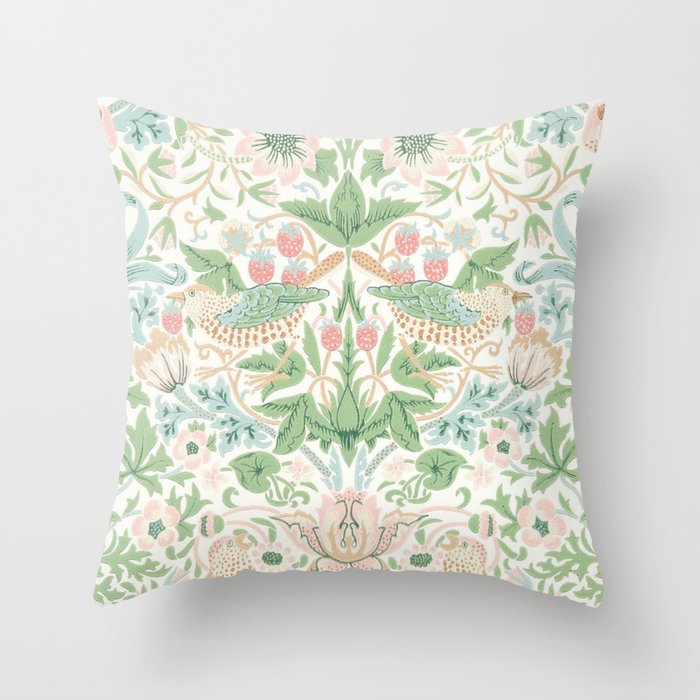 William Morris Strawberry Thief Cochineal Willow Throw Pillow Gallery Image 2