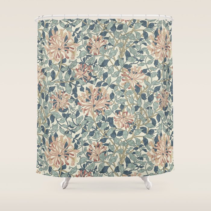 William Morris Vintage Honeysuckle Aqua Shower Curtain Gallery Image 1