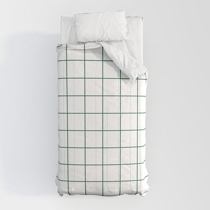 Grid Pattern White Forest Green Windowpane Graph Check Stripe Lines Minimalist Stripes Line Drawing Comforter Gallery Image 10