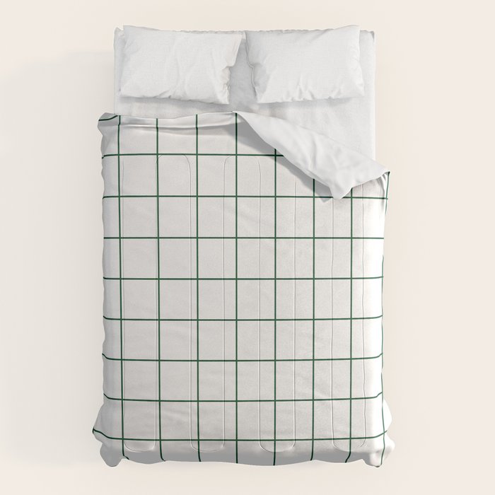 Grid Pattern White Forest Green Windowpane Graph Check Stripe Lines Minimalist Stripes Line Drawing Comforter Gallery Image 6