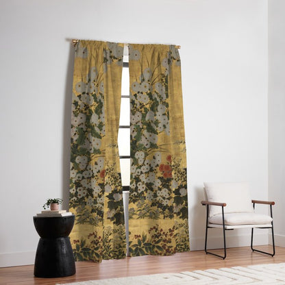Red White Chrysanthemums Vintage Floral Japanese Gold Leaf Screen Window Curtain Gallery Image 6