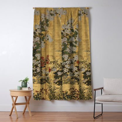 Red White Chrysanthemums Vintage Floral Japanese Gold Leaf Screen Window Curtain Gallery Image 5
