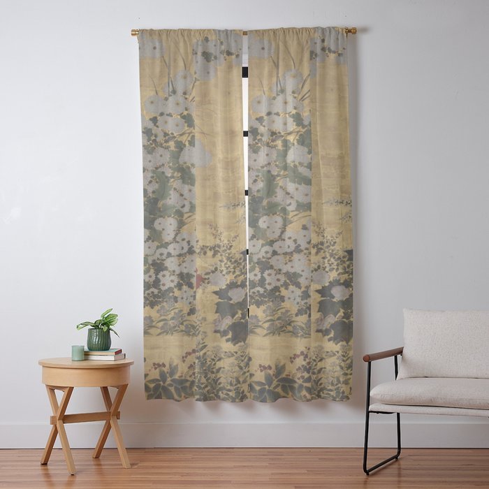 Red White Chrysanthemums Vintage Floral Japanese Gold Leaf Screen Window Curtain Gallery Image 13