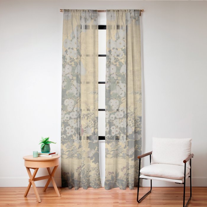Red White Chrysanthemums Vintage Floral Japanese Gold Leaf Screen Window Curtain Gallery Image 24