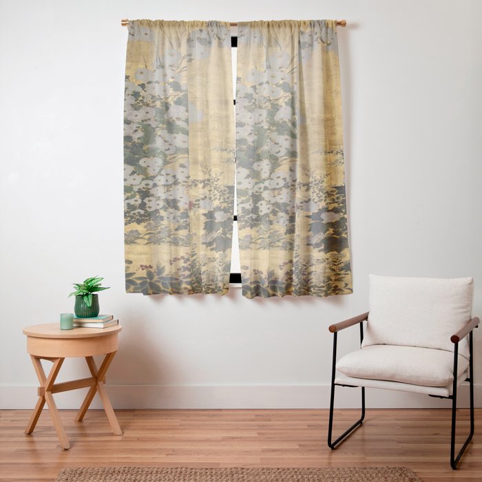 Red White Chrysanthemums Vintage Floral Japanese Gold Leaf Screen Window Curtain Gallery Image 11