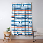 Modern Abstract Ocean Wave Stripes in Classic Blues and Orange Window Curtain Gallery Image 1