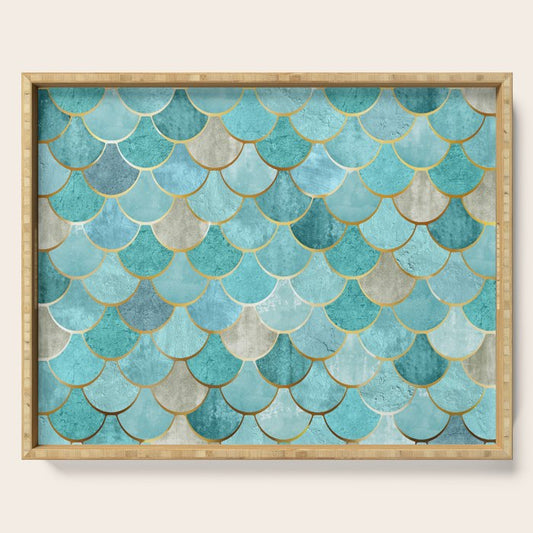 Moroccan Mermaid Fish Scale Pattern, Aqua,Teal Serving Tray Gallery Image 1