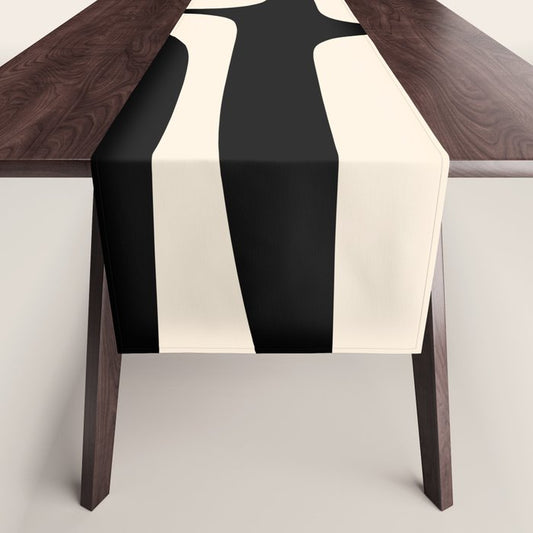 Mid Century Modern Piquet Abstract Pattern in Black and Almond Cream Table Runner Gallery Image 1
