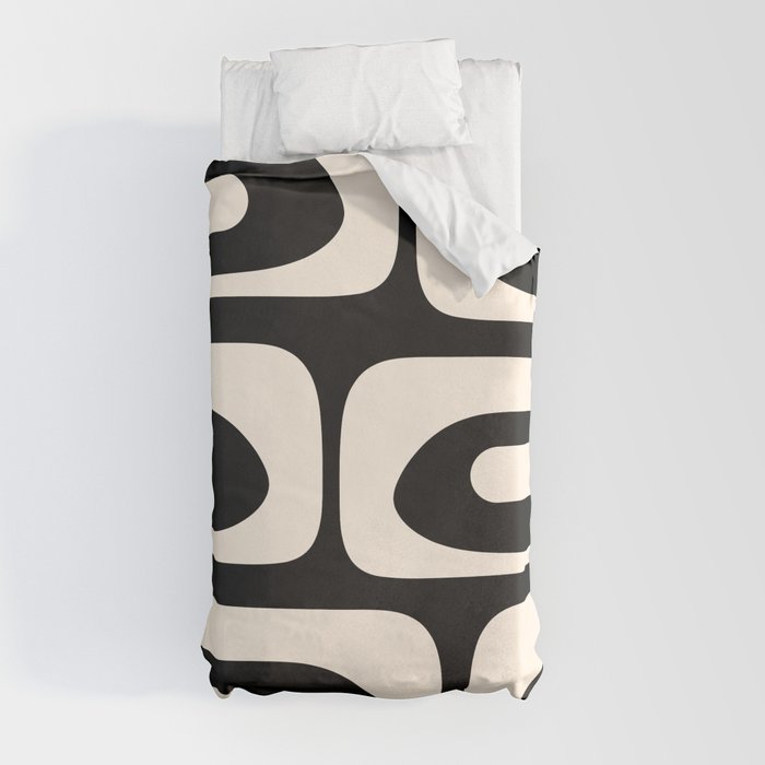 Mid Century Modern Piquet Abstract Pattern in Black and Almond Cream Duvet Cover Gallery Image 9