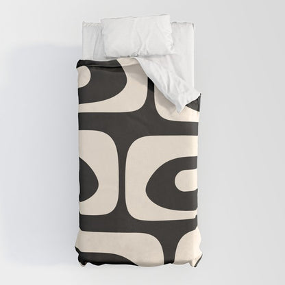 Mid Century Modern Piquet Abstract Pattern in Black and Almond Cream Duvet Cover Gallery Image 10