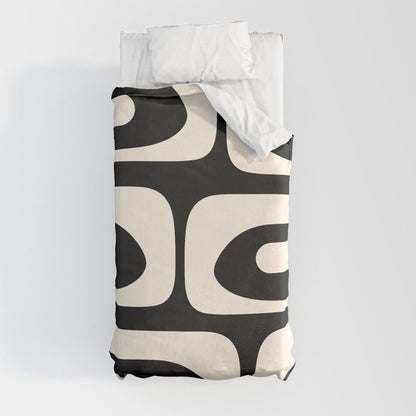 Mid Century Modern Piquet Abstract Pattern in Black and Almond Cream Duvet Cover Gallery Image 4