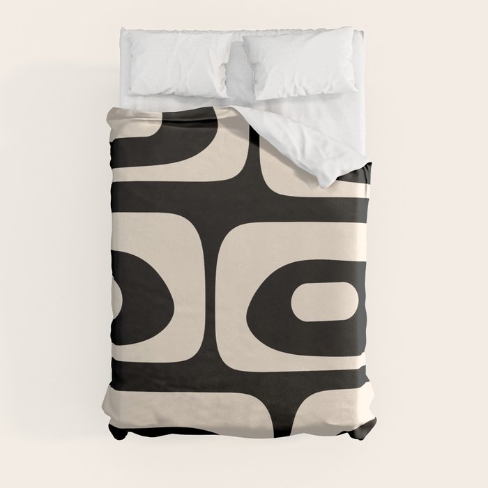 Mid Century Modern Piquet Abstract Pattern in Black and Almond Cream Duvet Cover Gallery Image 3