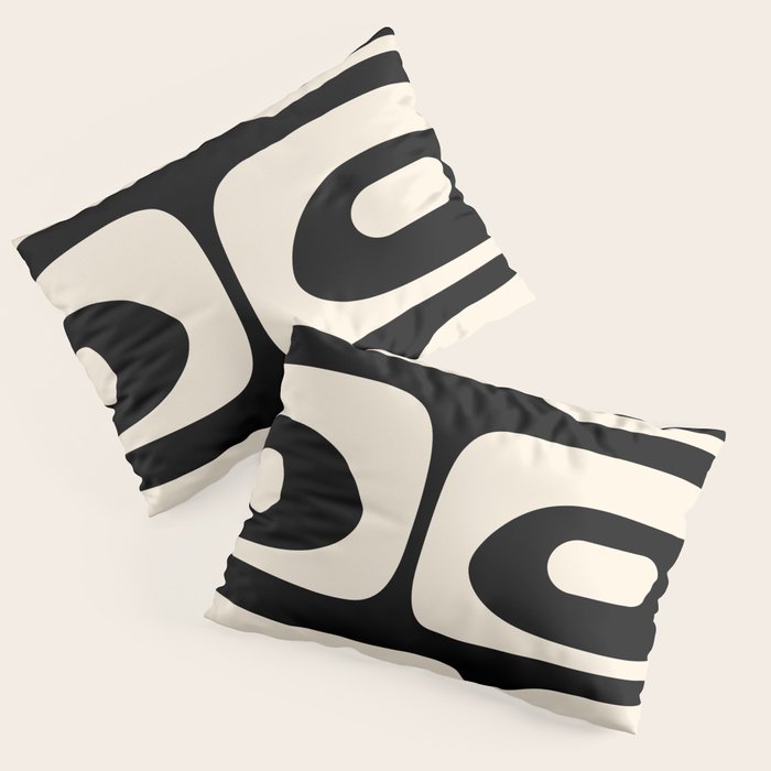 Mid Century Modern Piquet Abstract Pattern in Black and Almond Cream Pillow Sham Gallery Image 1